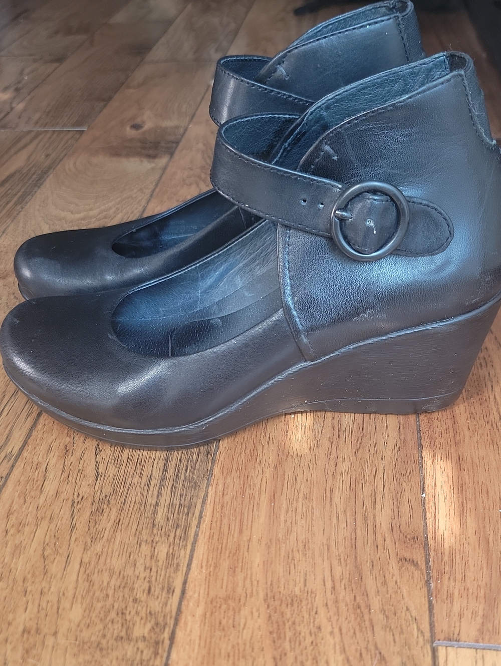 Dansko Rebel Black Wedge Mary Jane with Ankle Strap 39